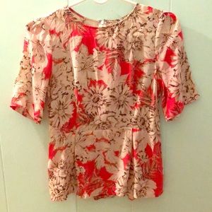 Madewell Floral Peplum Short Sleeve Blouse